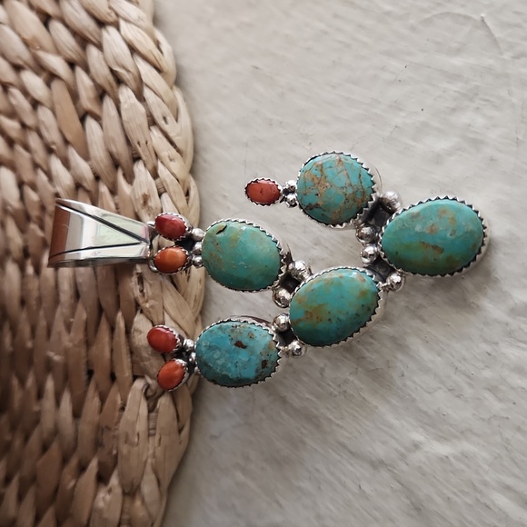 Gorgeous NWOT Native American Navajo Handmade Turquoise Cactus Pendant  🩵🌵💚🎁 - Picture 12 of 12